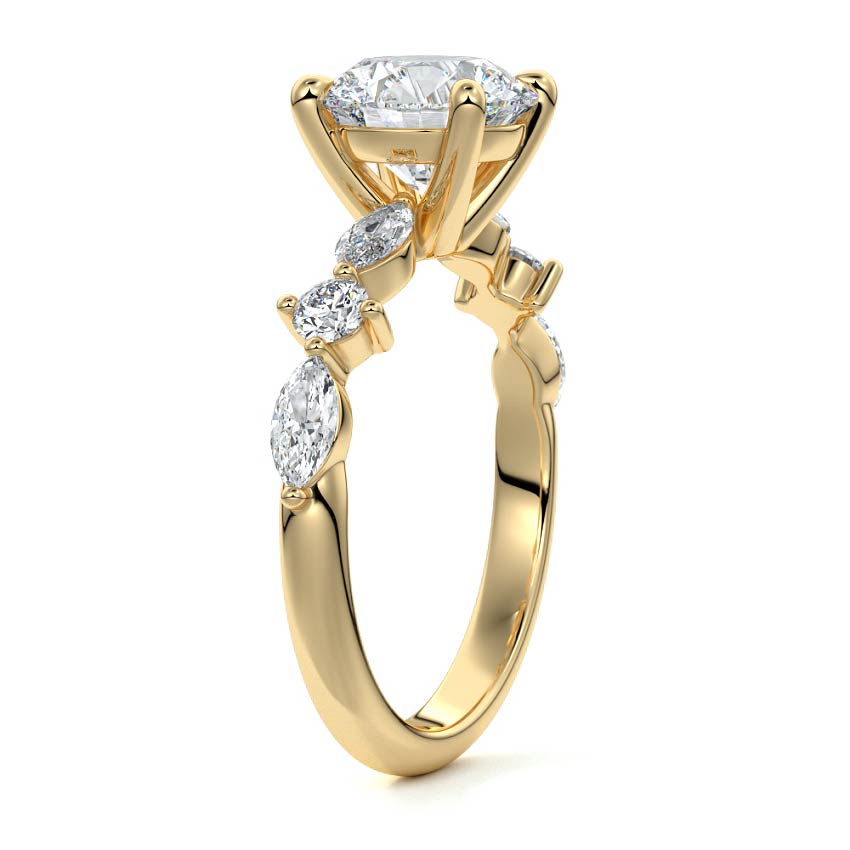 Althea round side stone lab grown diamond engagement ring in yellow gold