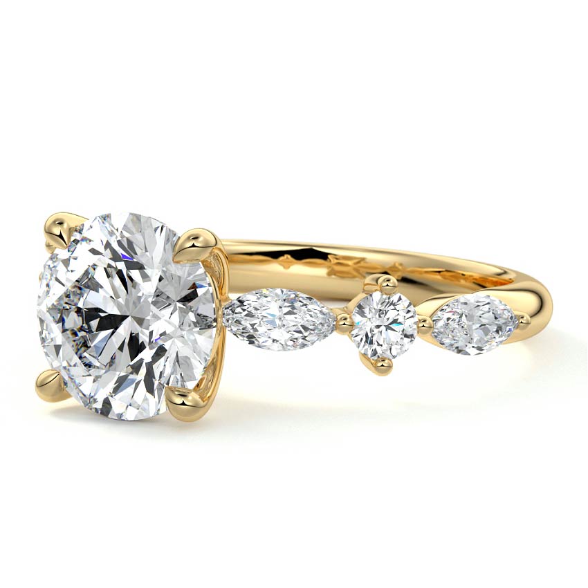 Althea round side stone lab grown diamond engagement ring in yellow gold
