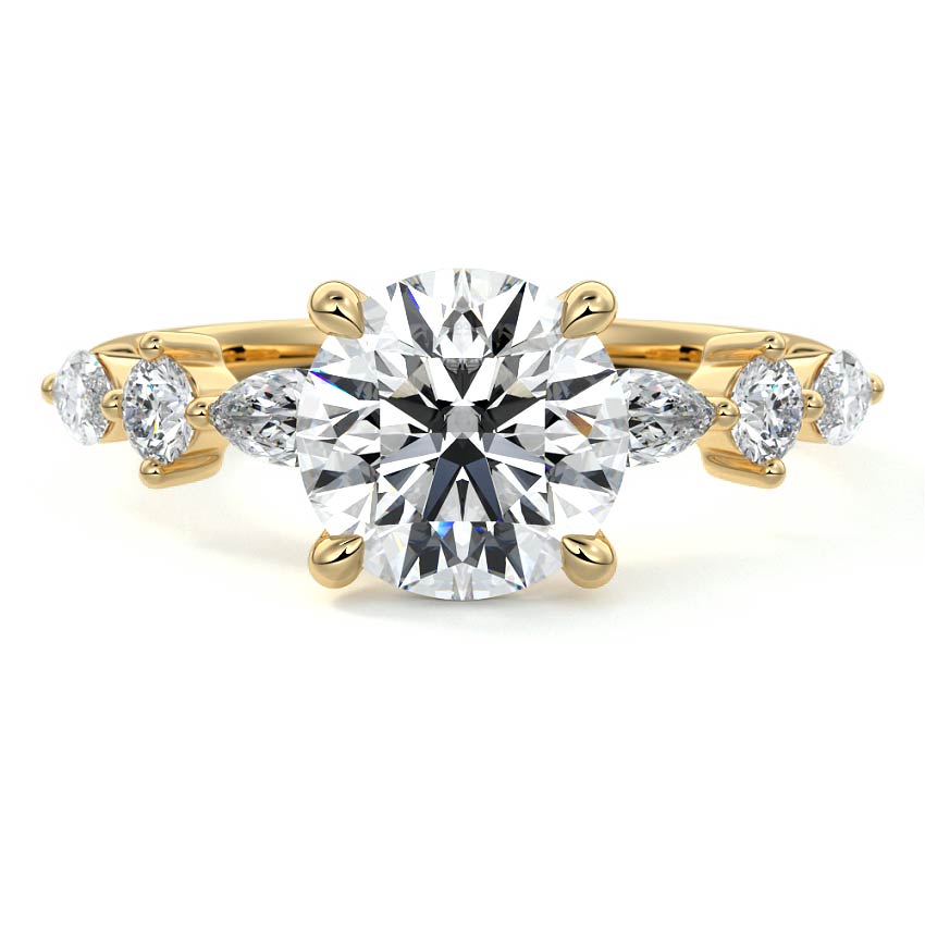 Althea round side stone lab grown diamond engagement ring in yellow gold