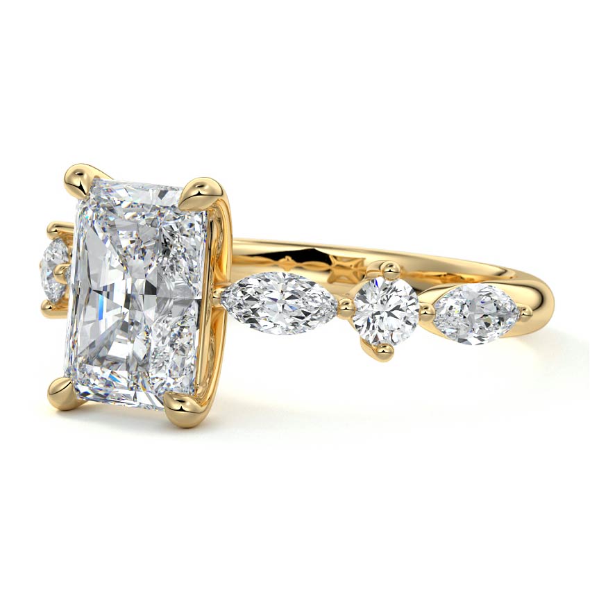 Althea radiant side stone lab grown diamond engagement ring in yellow gold