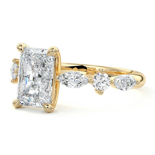 Althea radiant side stone lab grown diamond engagement ring in yellow gold