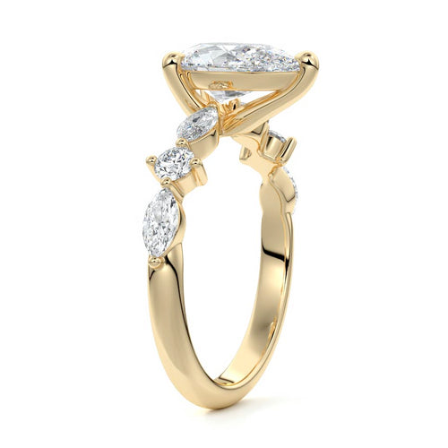 Althea - Pear Yellow Gold Engagement Ring Side View | Nura Lab