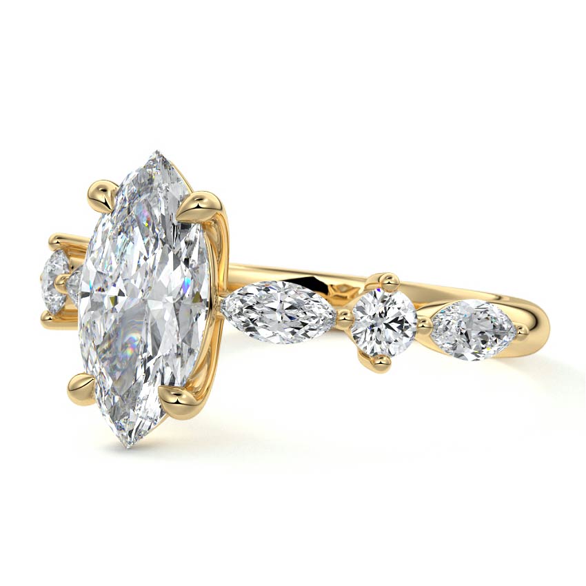Althea - Marquise Yellow Gold Engagement Ring Profile View | Nura Lab