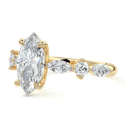 Althea - Marquise Yellow Gold Engagement Ring Profile View | Nura Lab