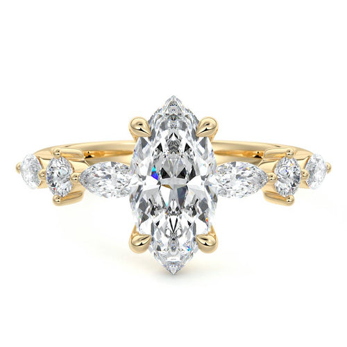 Althea - Marquise Yellow Gold Engagement Ring Detail View | Nura Lab