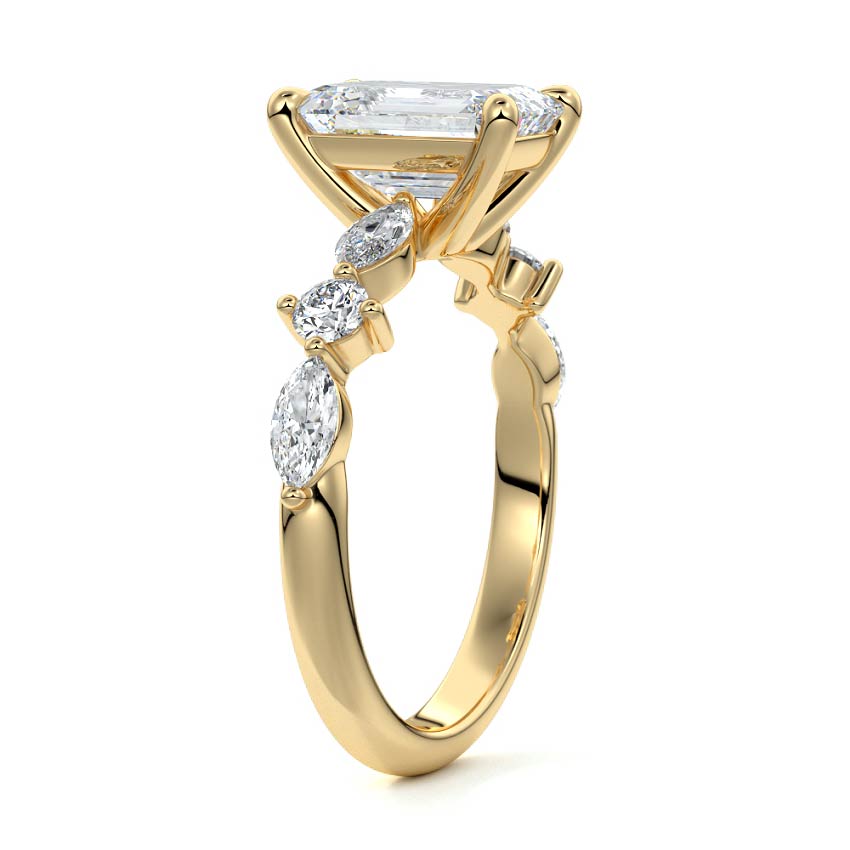 Althea - Emerald Cut Yellow Gold Engagement Ring Side View | Nura Lab