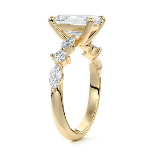 Althea - Emerald Cut Yellow Gold Engagement Ring Side View | Nura Lab