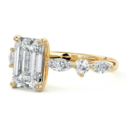 Althea - Emerald Cut Yellow Gold Engagement Ring Profile View | Nura Lab