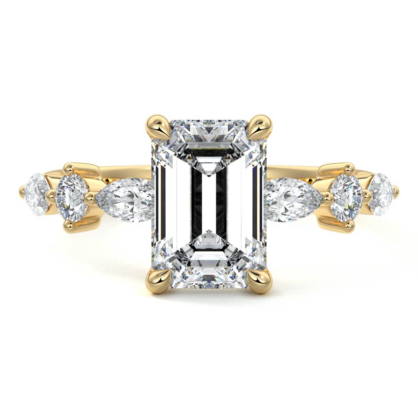 Althea - Emerald Cut Yellow Gold Engagement Ring Detail View | Nura Lab