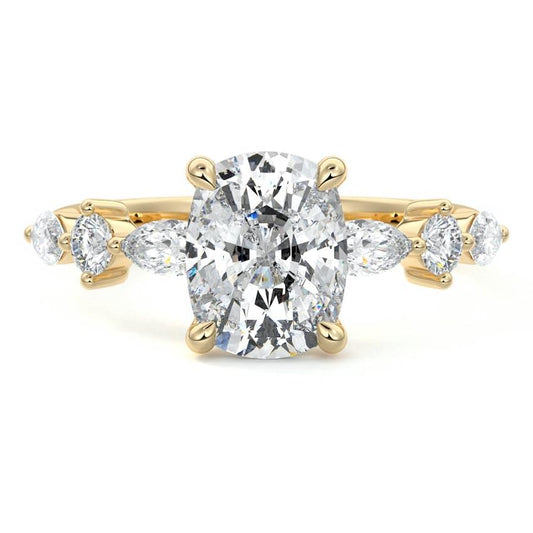 Althea cushion side stone lab grown diamond engagement ring in yellow gold