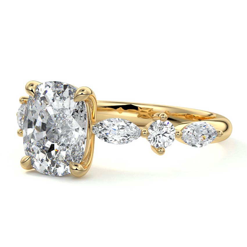 Althea - Cushion Yellow Gold Engagement Ring Profile View | Nura Lab