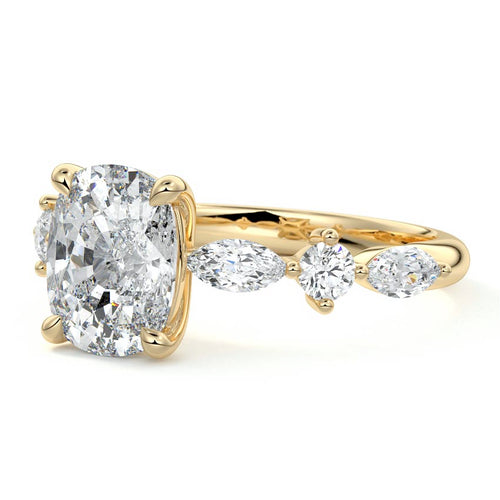 Althea - Cushion Yellow Gold Engagement Ring Profile View | Nura Lab