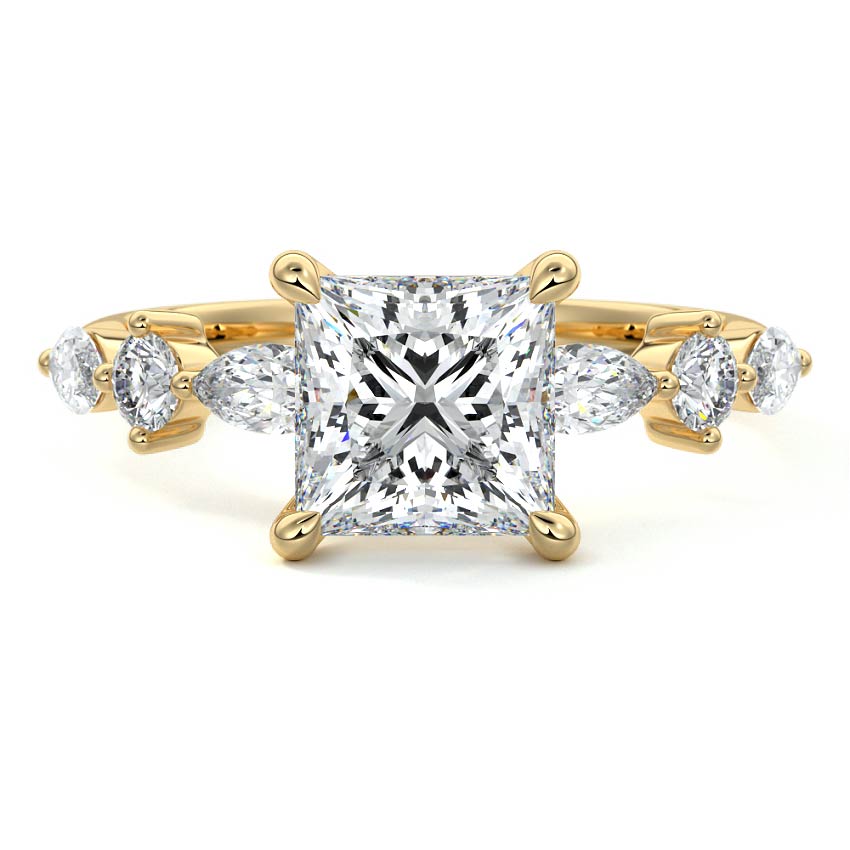 Althea princess side stone lab grown diamond engagement ring in yellow gold
