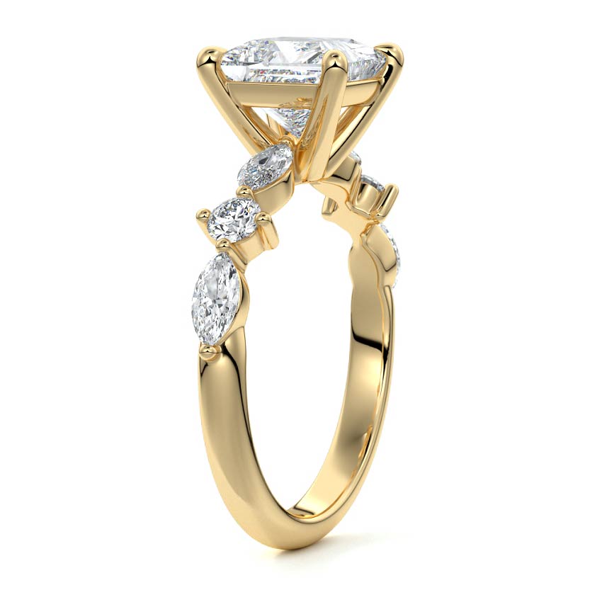 Althea - Princess Yellow Gold Engagement Ring Side View | Nura Lab