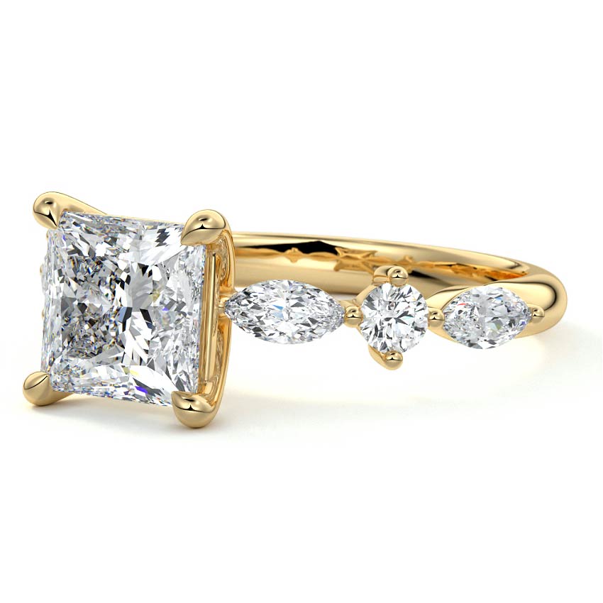 Althea - Princess Yellow Gold Engagement Ring Profile View | Nura Lab