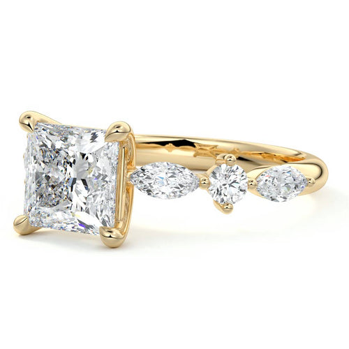 Althea - Princess Yellow Gold Engagement Ring Profile View | Nura Lab