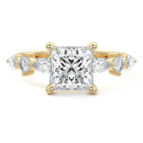 Althea - Princess Yellow Gold Engagement Ring Detail View | Nura Lab