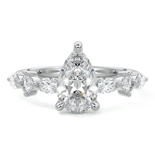 Althea pear side stone lab grown diamond engagement ring in white gold