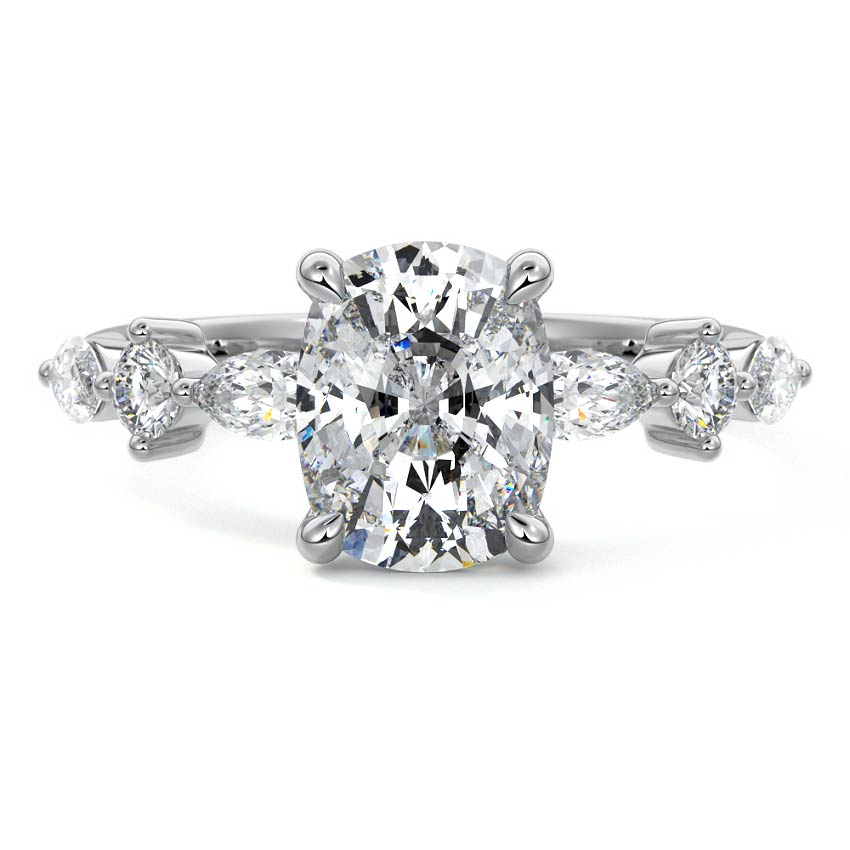 Althea cushion side stone lab grown diamond engagement ring in white gold