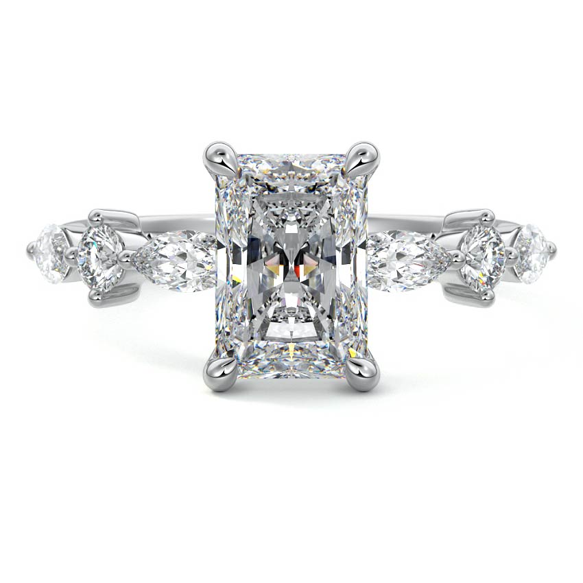 Althea radiant side stone lab grown diamond engagement ring in platinum