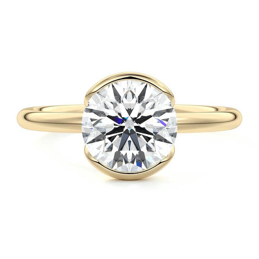 Amira round bezel solitaire lab grown diamond engagement ring in yellow gold