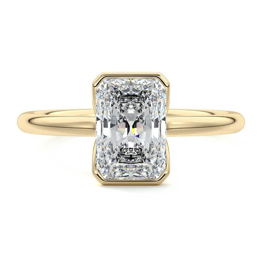 Amira radiant bezel solitaire lab grown diamond engagement ring in yellow gold