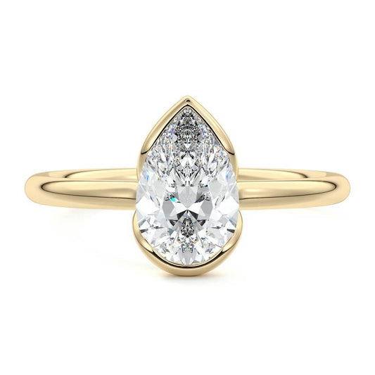 Amira pear bezel solitaire lab grown diamond engagement ring in yellow gold