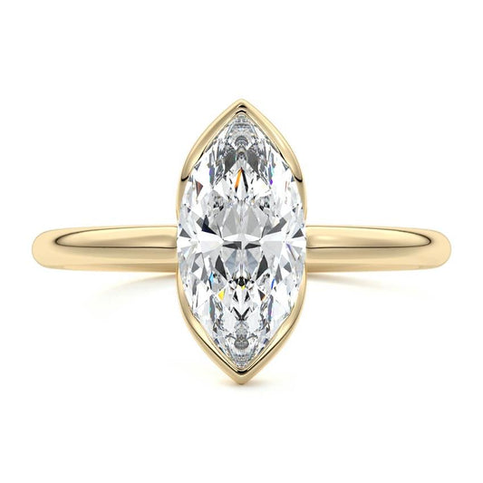 Amira marquise bezel solitaire lab grown diamond engagement ring in yellow gold