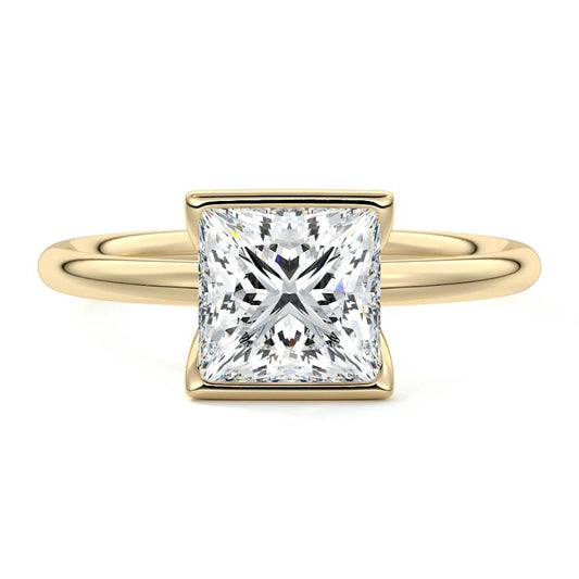 Amira princess bezel solitaire lab grown diamond engagement ring in yellow gold