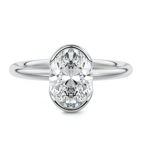 Amira oval bezel solitaire lab grown diamond engagement ring in platinum