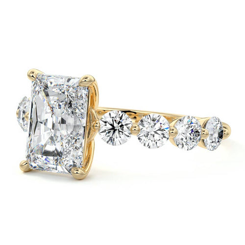 Aria - Radiant Yellow Gold Engagement Ring Profile View | Nura Lab