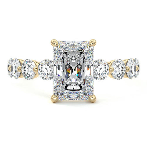Aria radiant graduated side stone lab grown diamond engagement ring in yellow gold