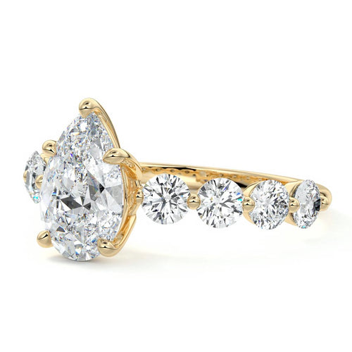 Aria - Pear Yellow Gold Engagement Ring Profile View | Nura Lab