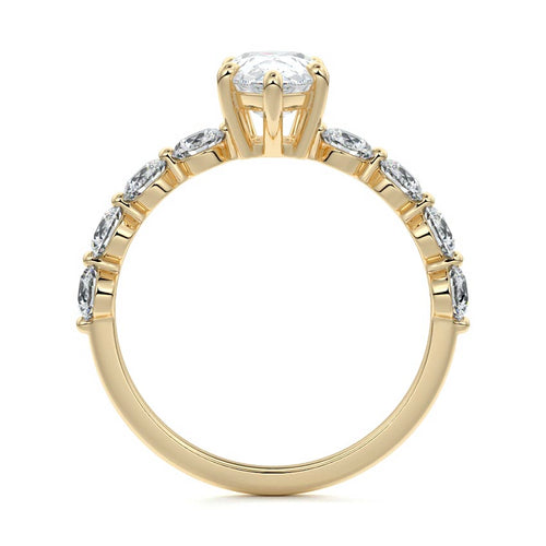 Aria - Pear Yellow Gold Engagement Ring Detail View | Nura Lab