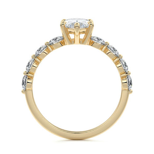 Aria - Marquise Yellow Gold Engagement Ring Detail View | Nura Lab