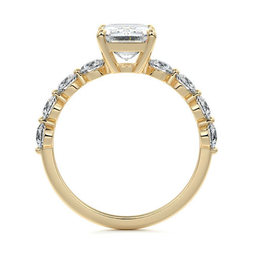 Aria - Emerald Cut Yellow Gold Engagement Ring Side View | Nura Lab