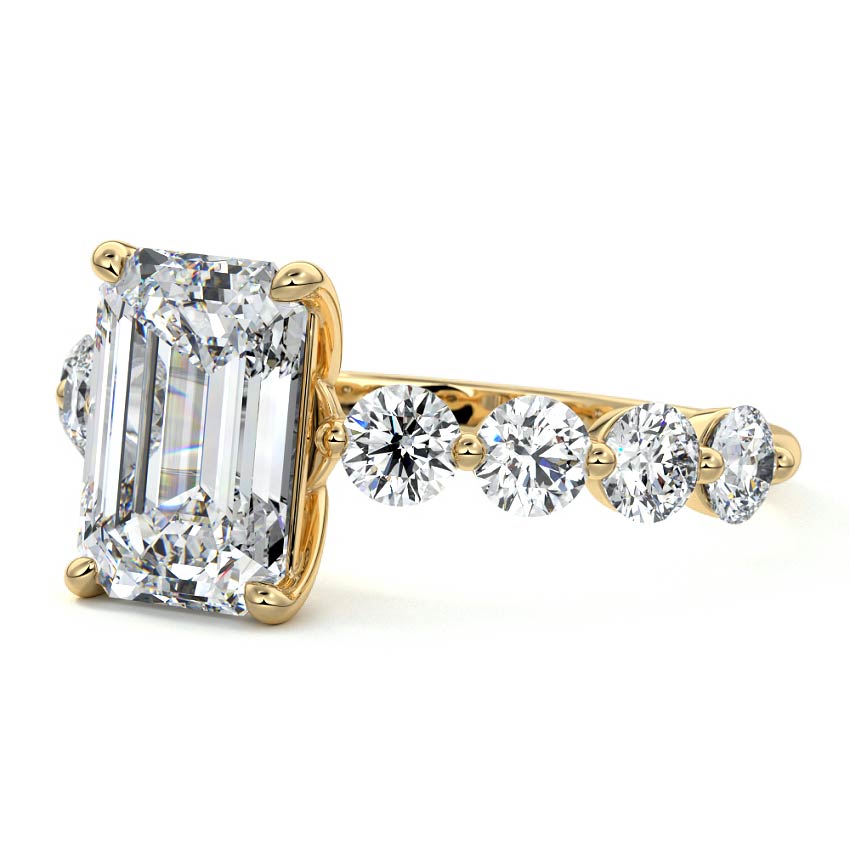 Aria - Emerald Cut Yellow Gold Engagement Ring Profile View | Nura Lab