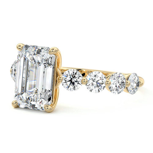 Aria - Emerald Cut Yellow Gold Engagement Ring Profile View | Nura Lab