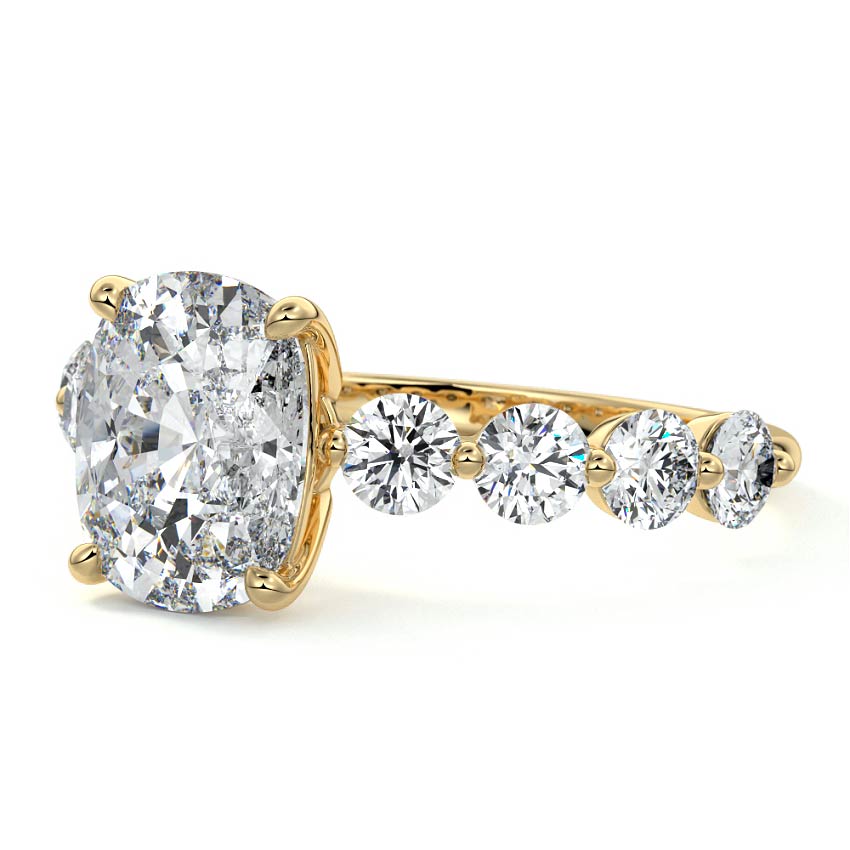Aria - Cushion Yellow Gold Engagement Ring Profile View | Nura Lab