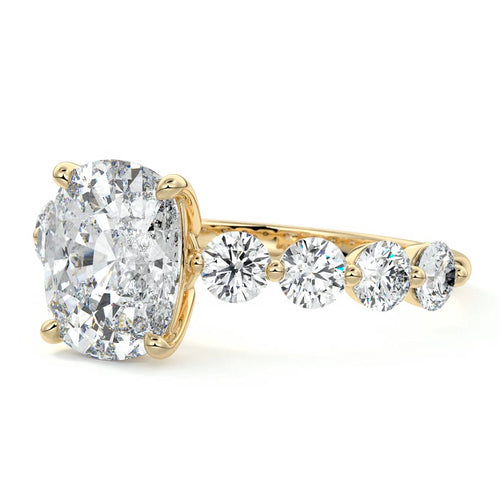 Aria - Cushion Yellow Gold Engagement Ring Profile View | Nura Lab