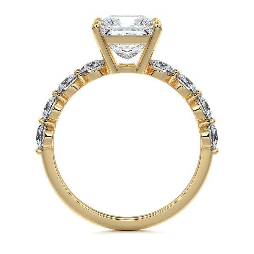 Aria princess graduated side stone lab grown diamond engagement ring in yellow gold