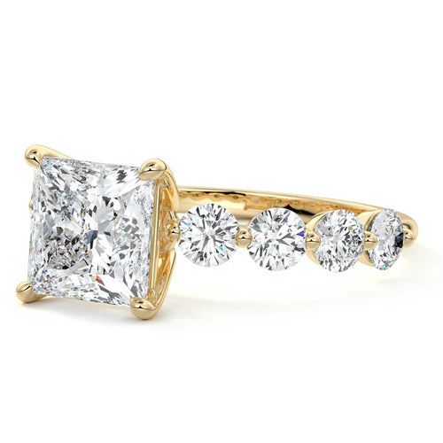 Aria - Princess Yellow Gold Engagement Ring Profile View | Nura Lab