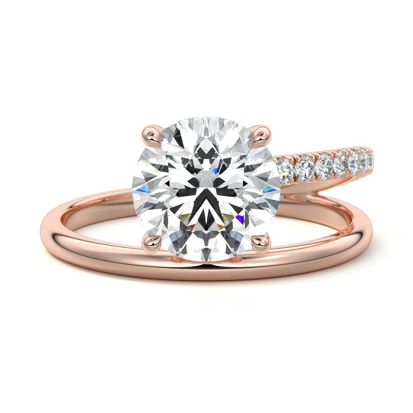 Astrid round spiral pavé solitaire lab grown diamond engagement ring in rose gold