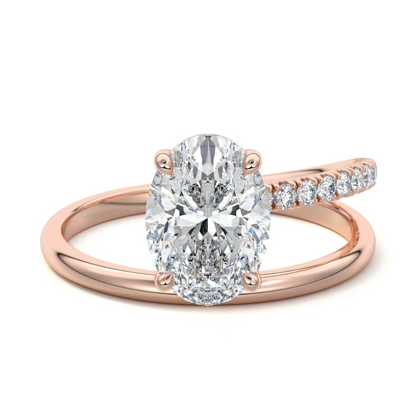Astrid oval twisted split shank pavé lab grown diamond engagement ring in rose gold