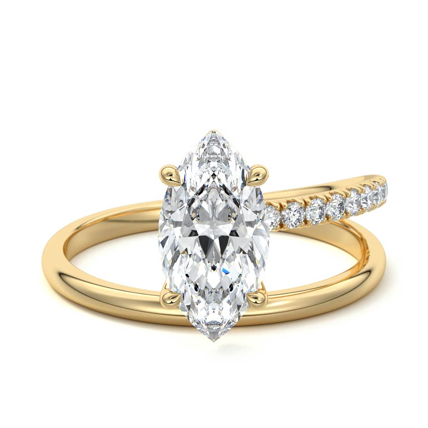 Astrid marquise spiral pavé solitaire lab grown diamond engagement ring in yellow gold