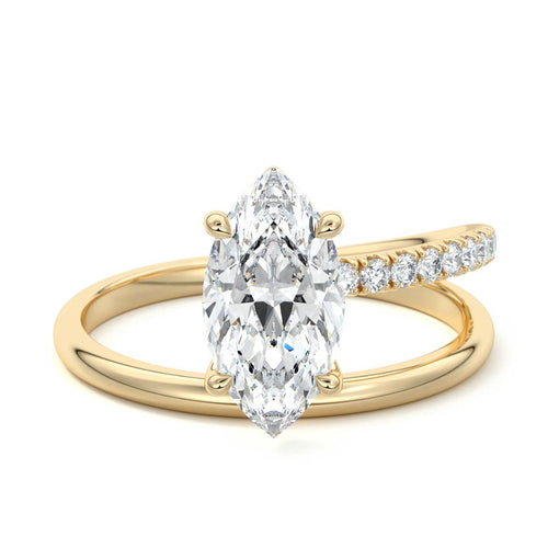 Astrid marquise spiral pavé solitaire lab grown diamond engagement ring in yellow gold