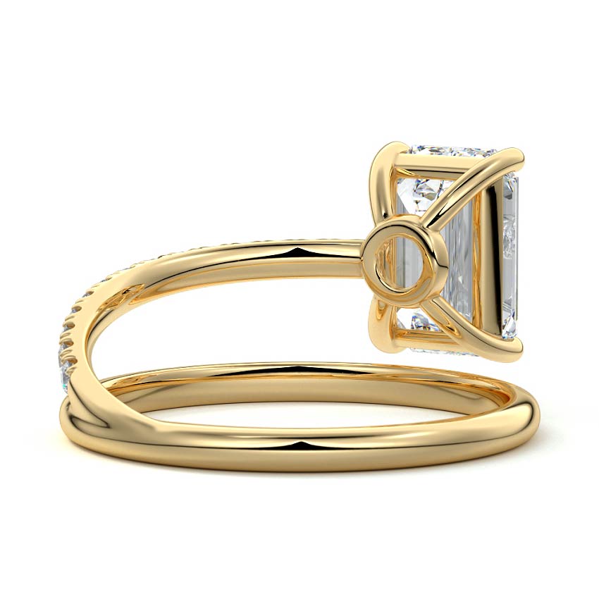 Astrid emerald cut spiral pavé solitaire lab grown diamond engagement ring in yellow gold