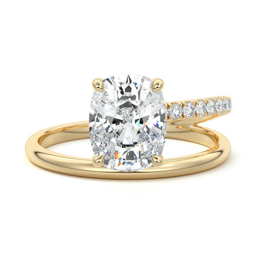 Astrid cushion spiral pavé solitaire lab grown diamond engagement ring in yellow gold