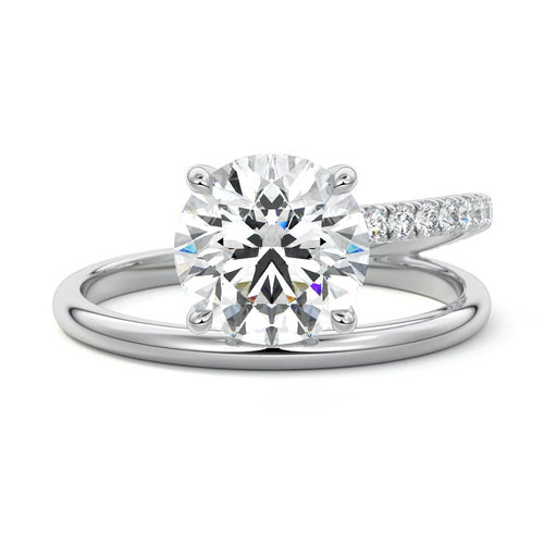 Astrid round spiral pavé solitaire lab grown diamond engagement ring in white gold