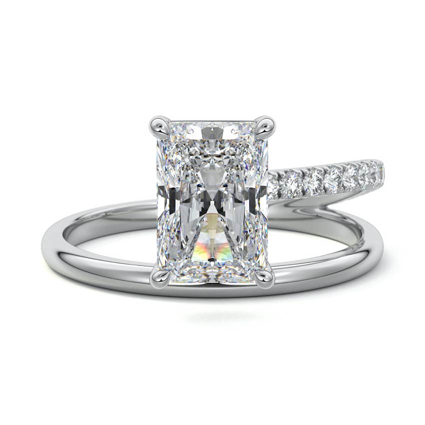 Astrid radiant twisted split shank pavé lab grown diamond engagement ring in white gold